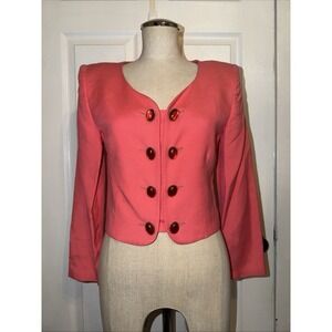 VTG Christian Dior USA Sz 2 Power Blazer Jewel Oval Cabochon Buttons Crop 80's